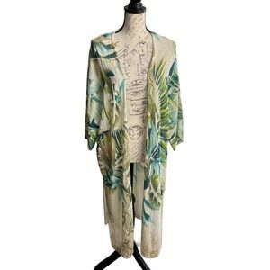 Chico's Cotton Blend Long Open Cardigan Kimono Women's 3/XL Floral Boho Festival